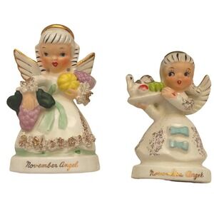 Vintage Napco Japan Angel Figurines Lot November Angel Spaghetti Trim A1371